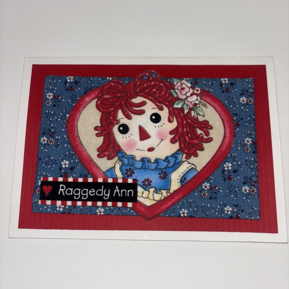 Handmade Raggedy Ann Greeting Card with Silver Lined Envelope Fabric Layered Art - Picture 2 of 9